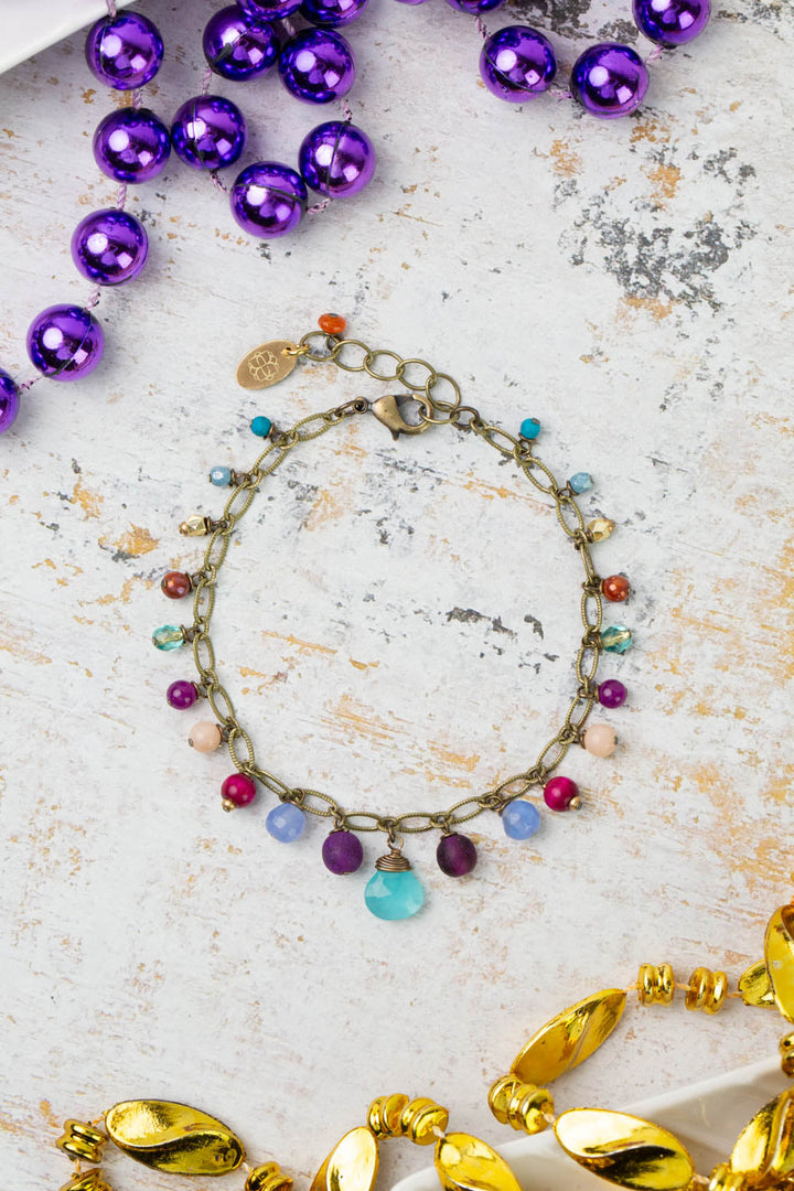 Mardi Gras 7.5-8.5" Czech Glass, Chalcedony Statement Bracelet