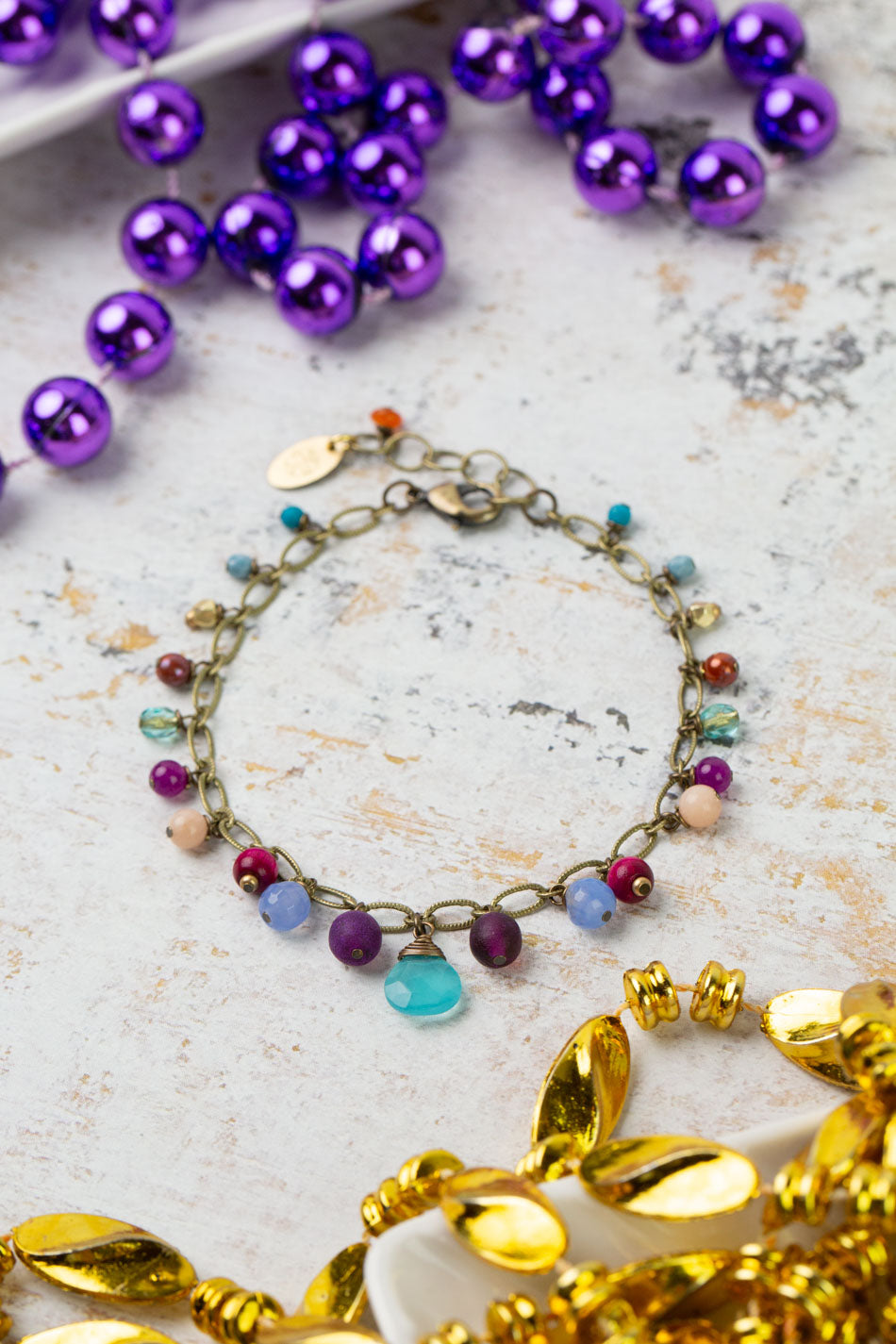 Mardi Gras 7.5-8.5" Czech Glass, Chalcedony Statement Bracelet