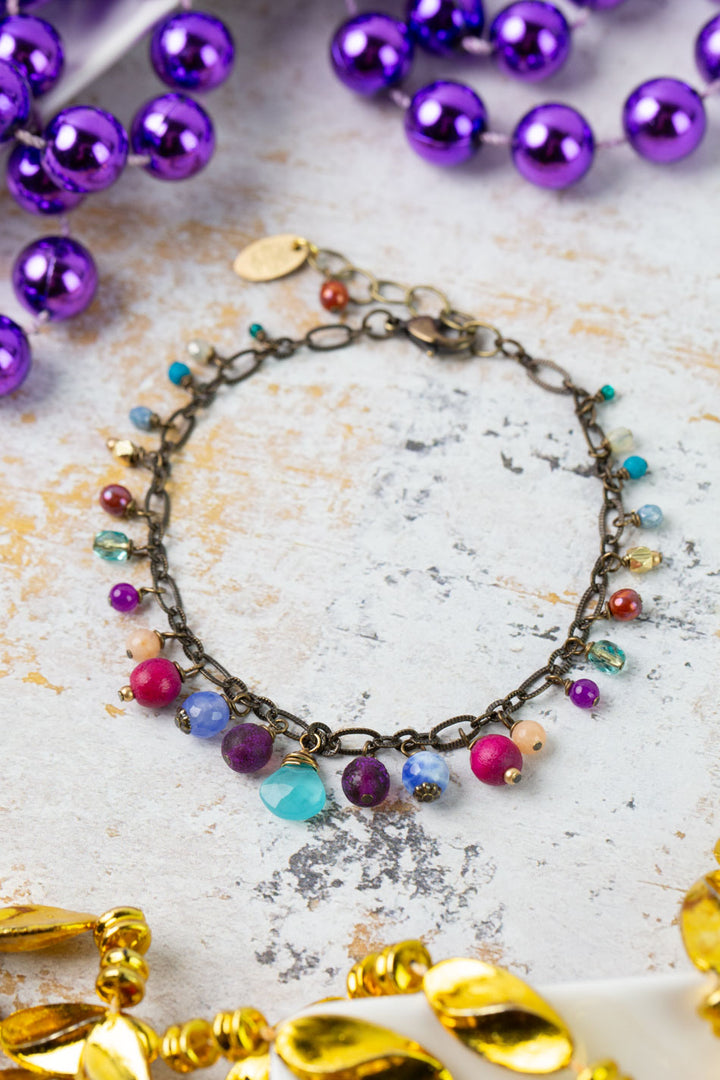 Mardi Gras 7.5-8.5" Czech Glass, Chalcedony Statement Bracelet