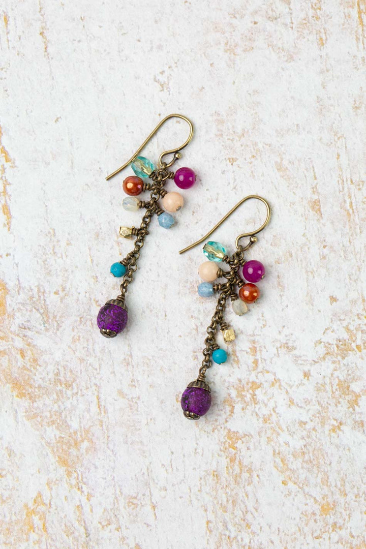 Mardi Gras Czech Glass Dangle Earrings
