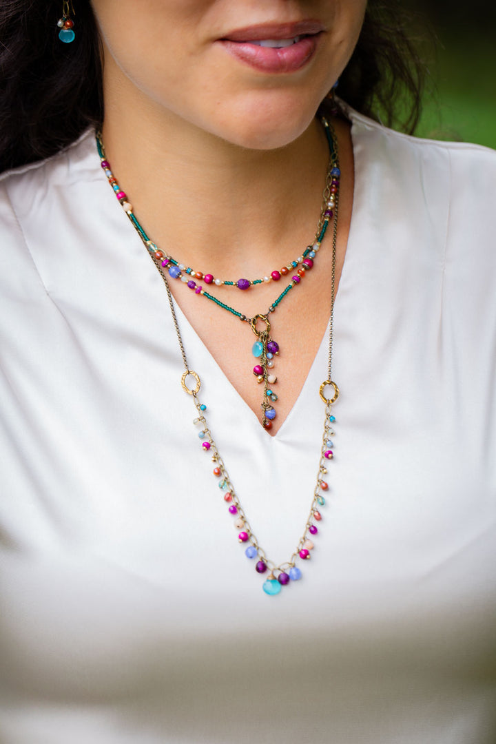 Mardi Gras 15-17" Czech Glass Seed Bead Simple Necklace