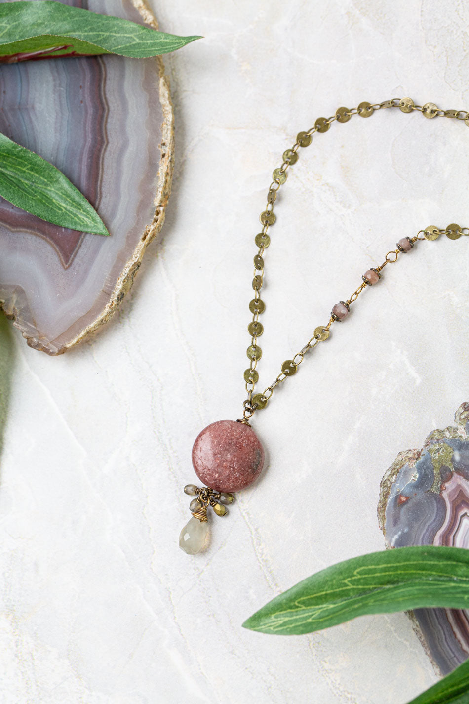 Mauve Mix 15-17" Chalcedony, Czech Glass With Strawberry Quartz Simple Necklace