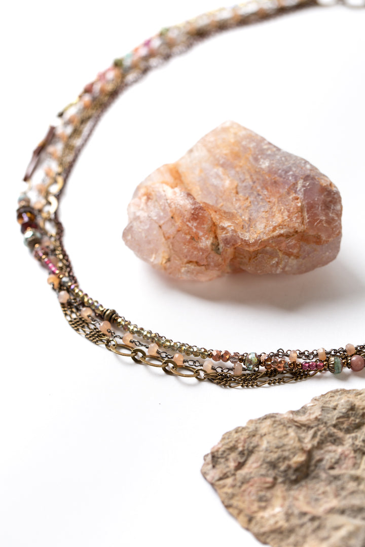 Mauve Mix 21-23" Czech Glass, Crystal, Lepidolite Quartz Multistrand Necklace