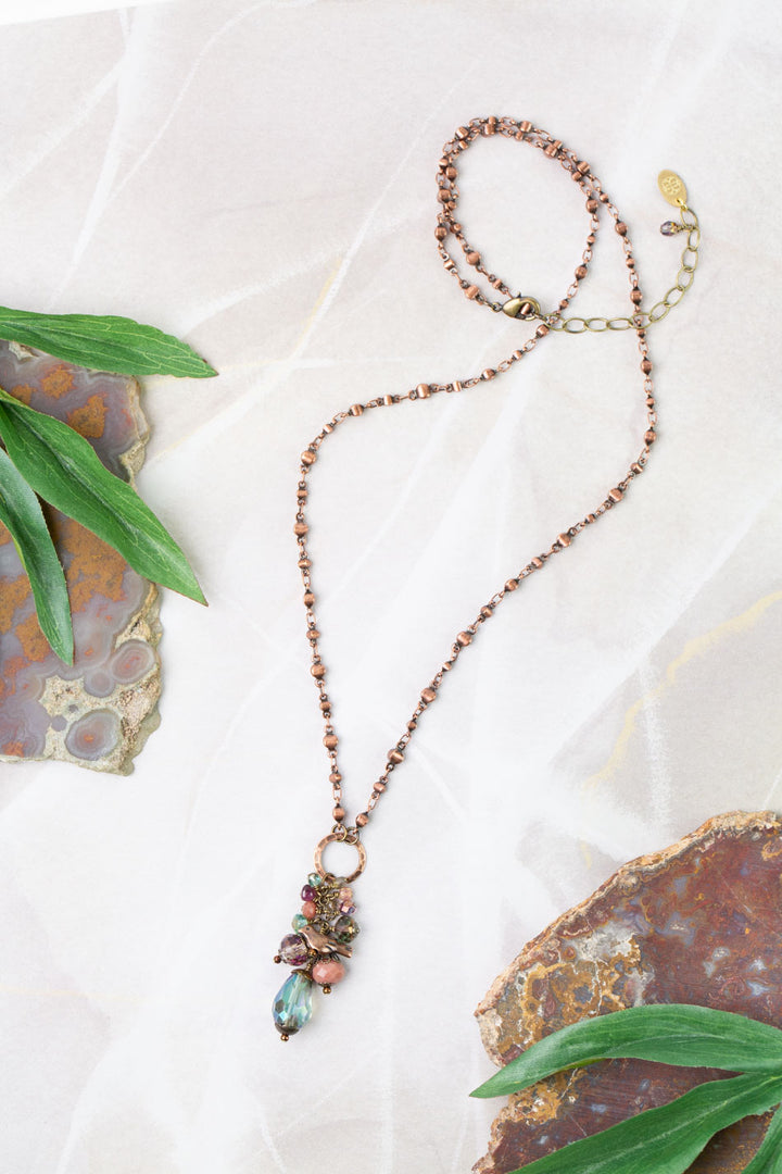 Mauve Mix 24-26" Czech Glass, Crystal, Lepidolite Quartz Cluster Necklace