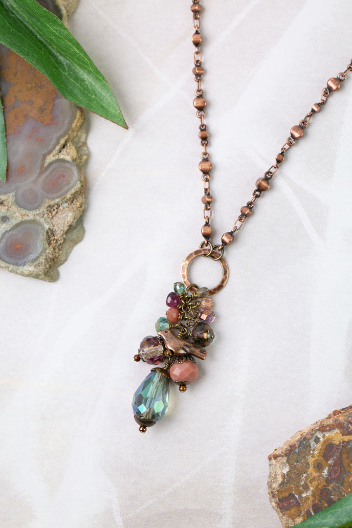 Mauve Mix 24-26" Czech Glass, Crystal, Lepidolite Quartz Cluster Necklace