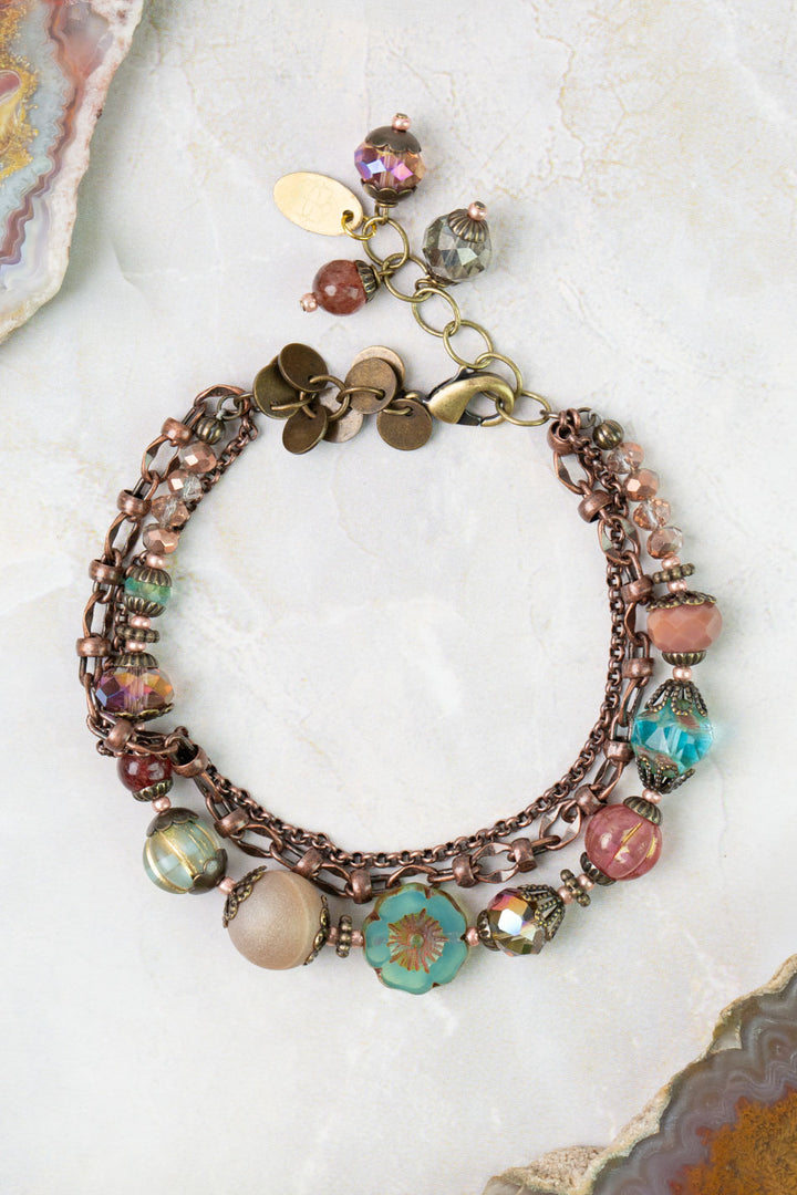 Mauve Mix 7.5-8.5" Czech Glass, Crystal, Lepidolite Quartz, Multistrand Bracelet
