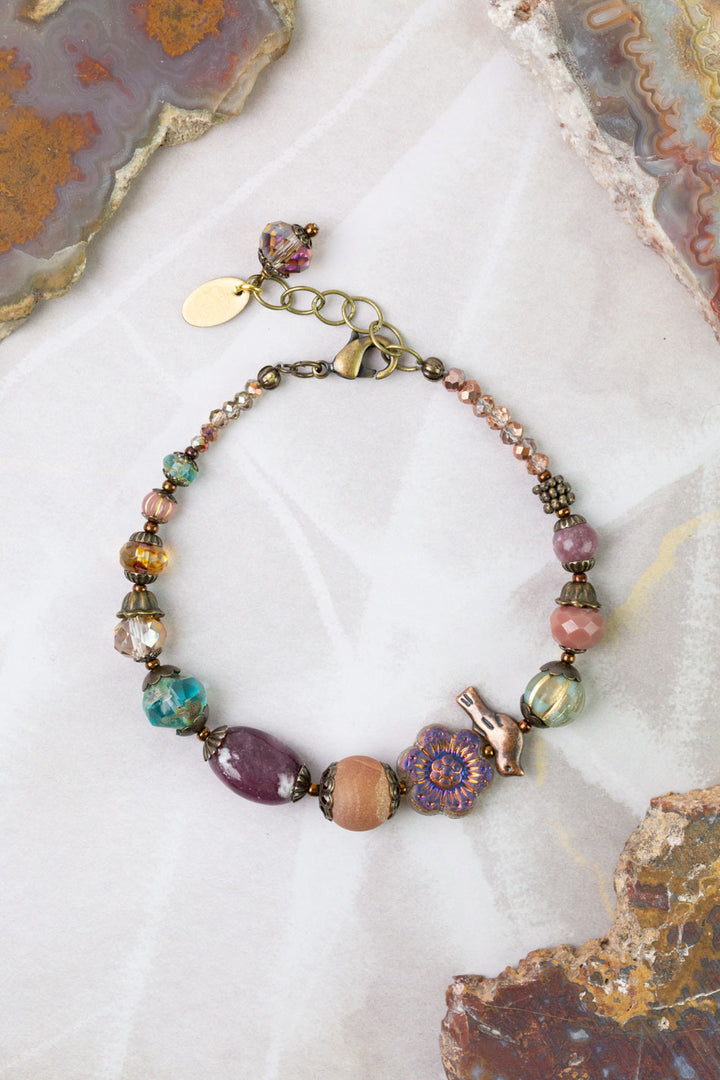 Mauve Mix 7.75-8.75" Czech Glass, Druzy, Lepidolite Quartz Simple Bracelet