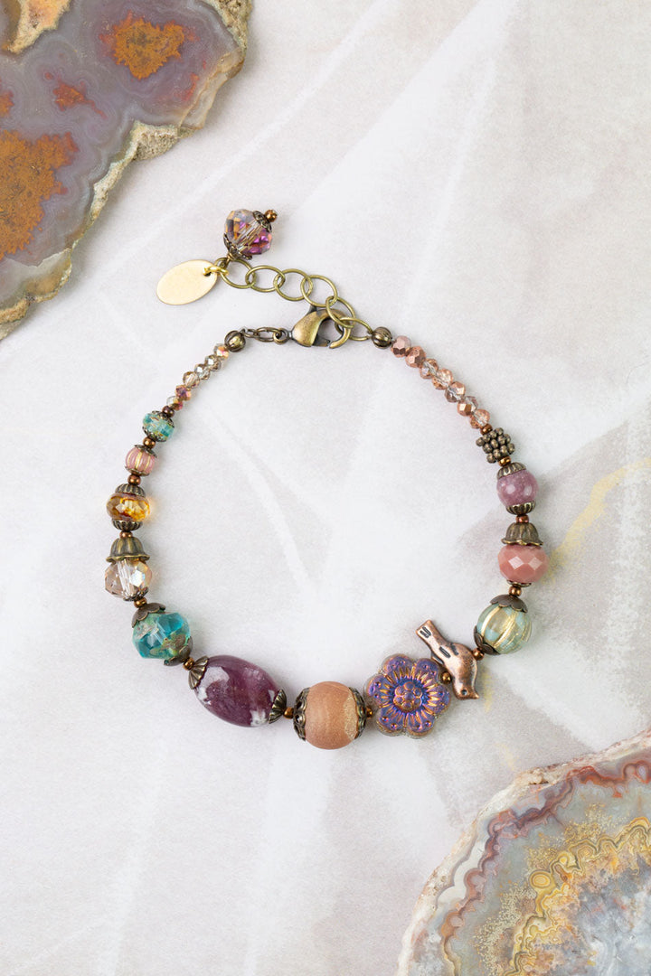 Mauve Mix 7.75-8.75" Czech Glass, Druzy, Lepidolite Quartz Simple Bracelet
