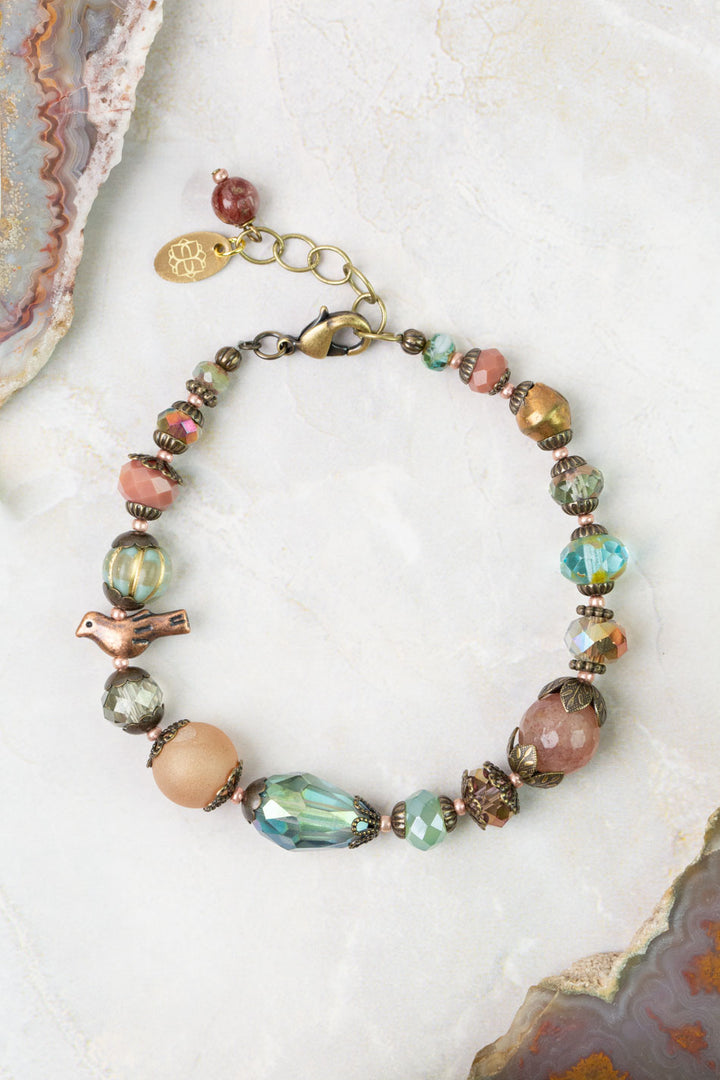 Mauve Mix 7.5-8.5" Czech Glass, Crystal, Lepidolite Quartz Simple Bracelet