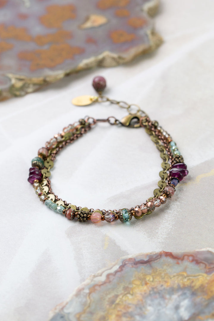 Mauve Mix 7.5-8.5" Czech Glass Crystal Lepidolite Quartz Multistrand Bracelet