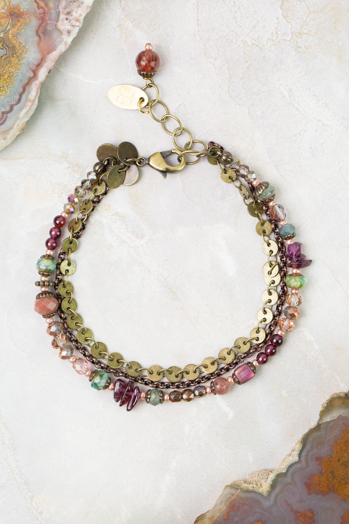Mauve Mix 7.5-8.5" Czech Glass, Garnet, Lepidolite Quartz Multistrand Bracelet