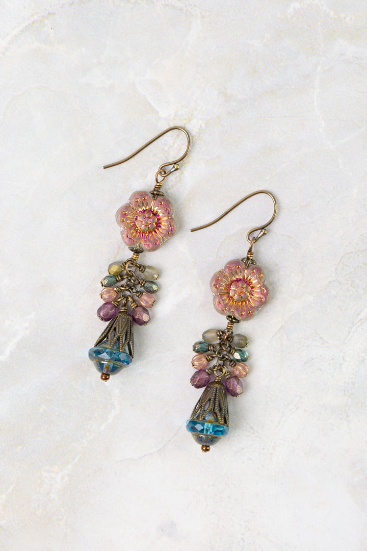 Mauve Mix Czech Glass Flower Cluster Earrings