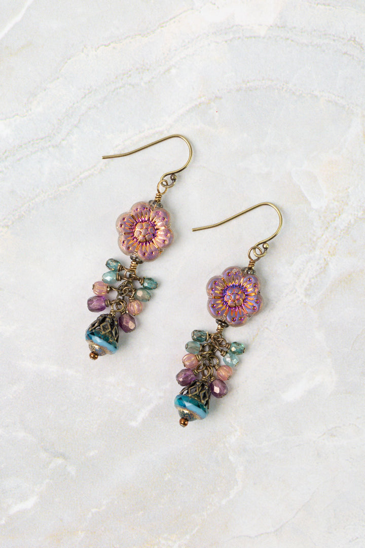 Mauve Mix Czech Glass Flower Cluster Earrings