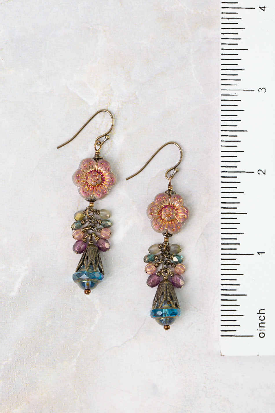 Mauve Mix Czech Glass Flower Cluster Earrings
