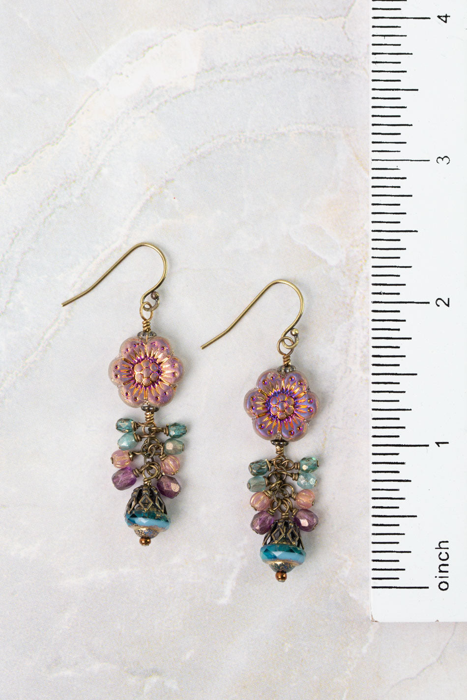 Mauve Mix Czech Glass Flower Cluster Earrings