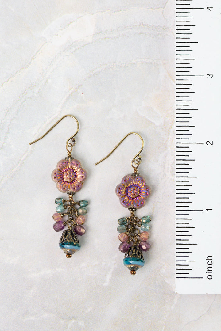 Mauve Mix Czech Glass Flower Cluster Earrings