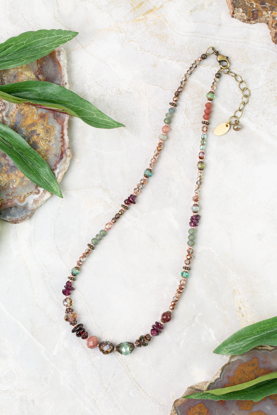 Mauve Mix 16-18" Garnet, Czech Glass, Lepidolite Collage Necklace
