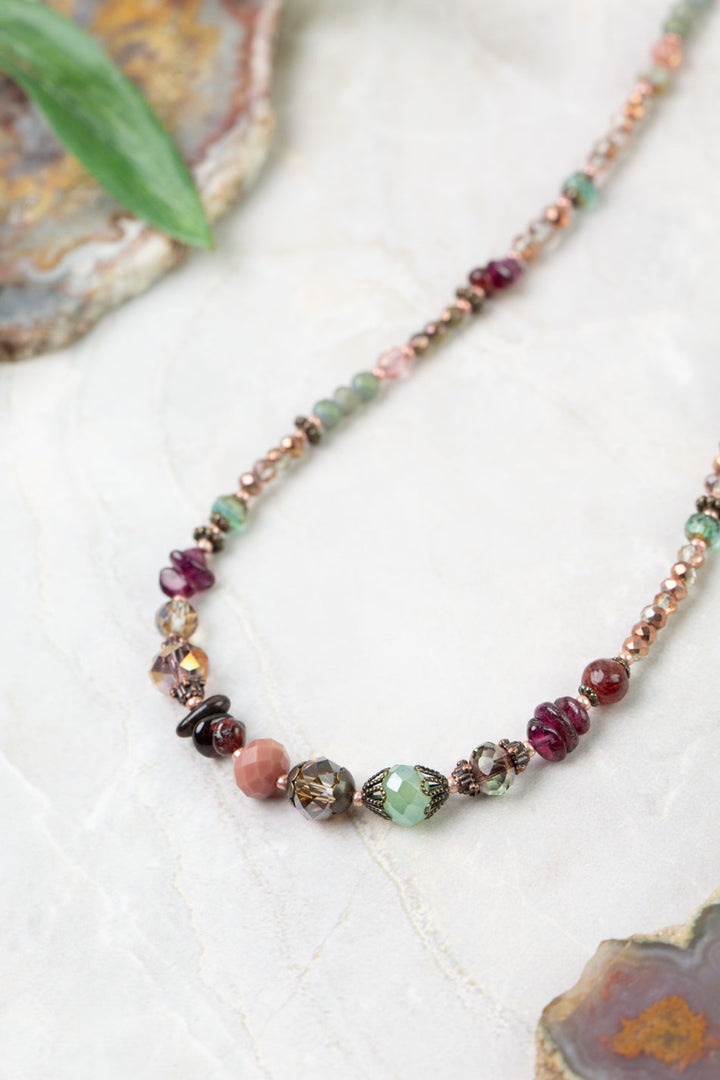 Mauve Mix 16-18" Garnet, Czech Glass, Lepidolite Collage Necklace