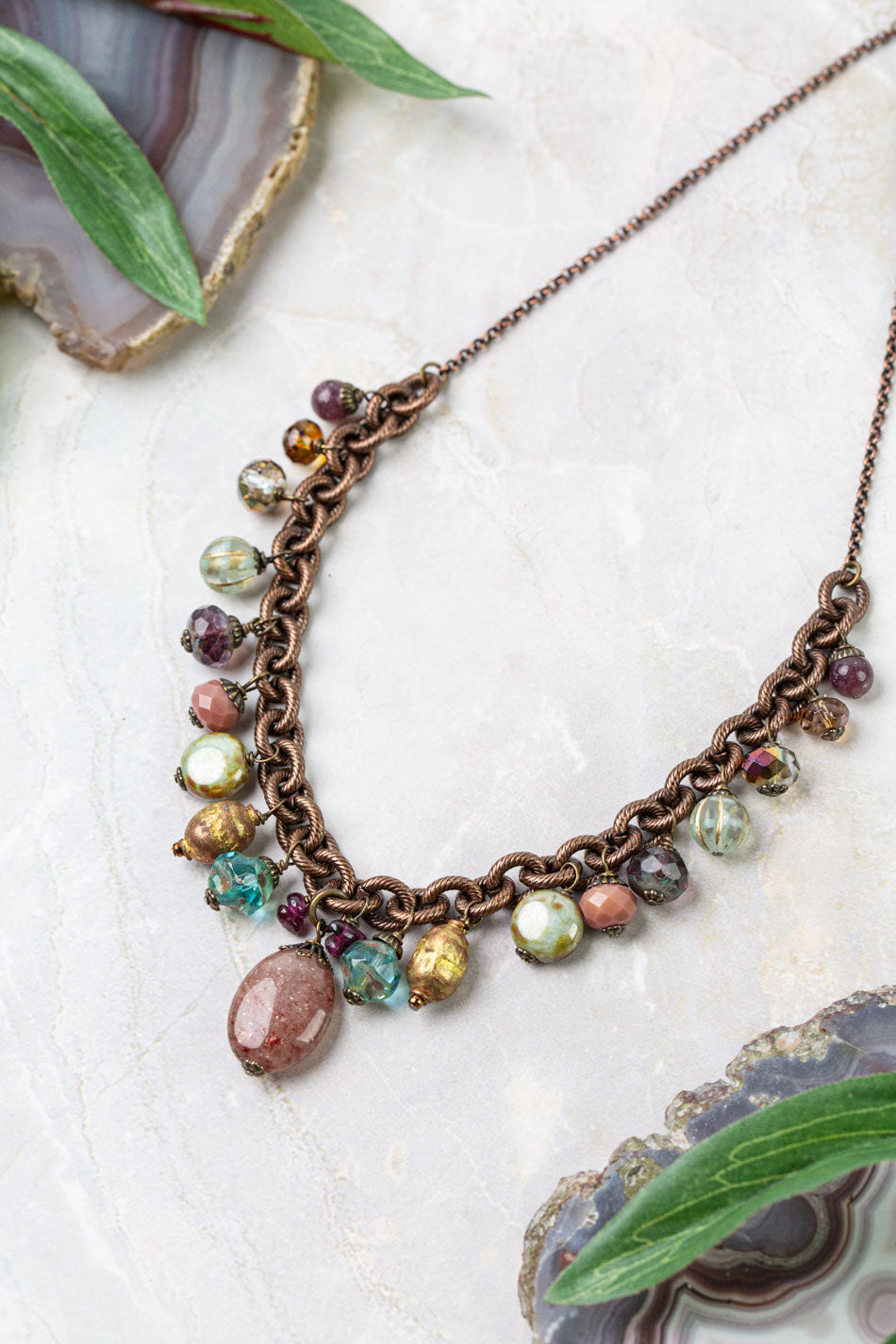 Mauve Mix 17-19" Druzy, Agate, Czech Glass, Garnet, Lepidolite Statement Necklace