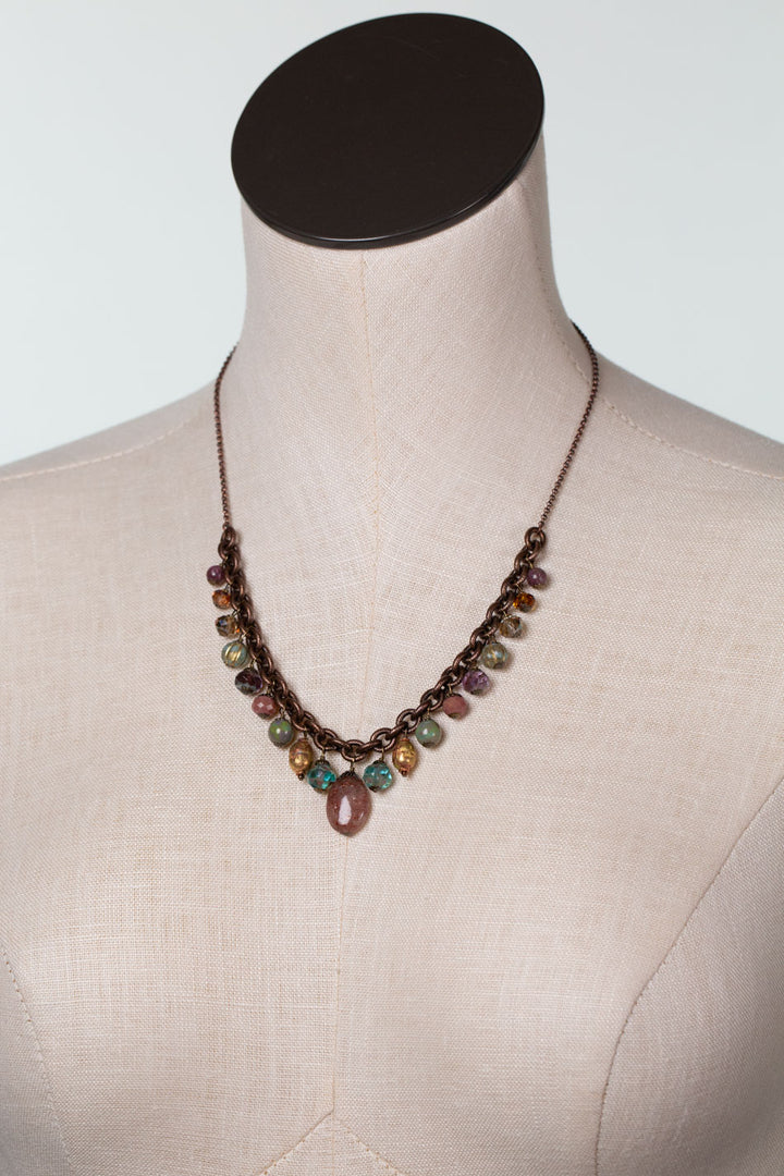 Mauve Mix 18.5-20.5" Druzy, Agate, Czech Glass, Garnet, Lepidolite Statement Necklace