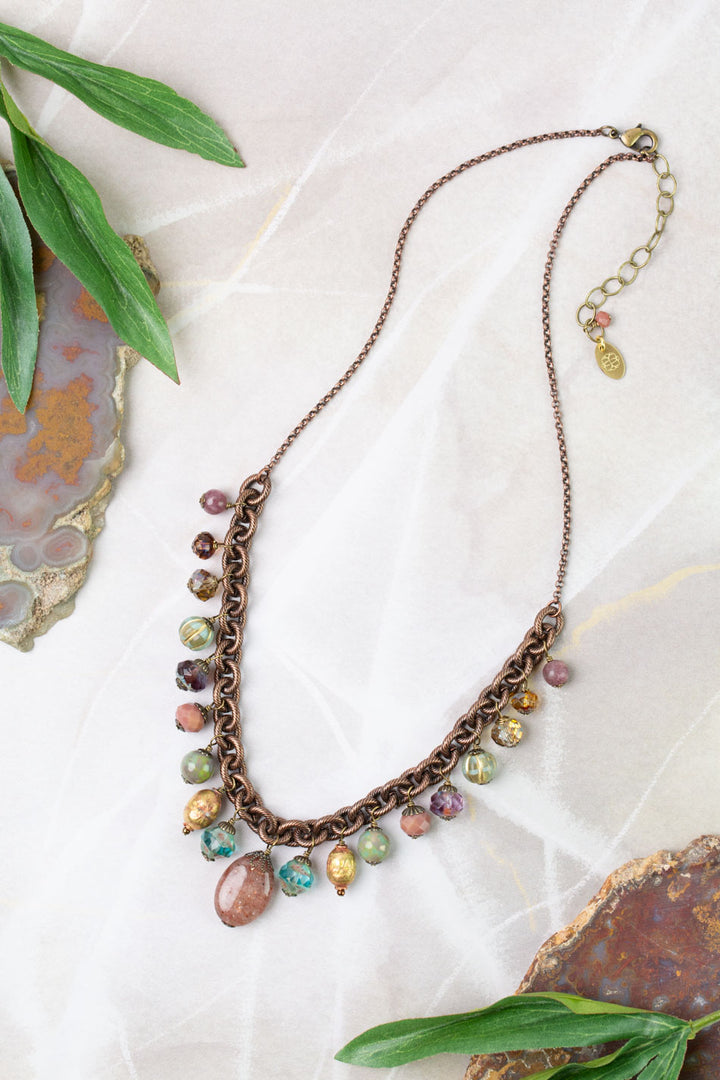 Mauve Mix 18.5-20.5" Druzy, Agate, Czech Glass, Garnet, Lepidolite Statement Necklace