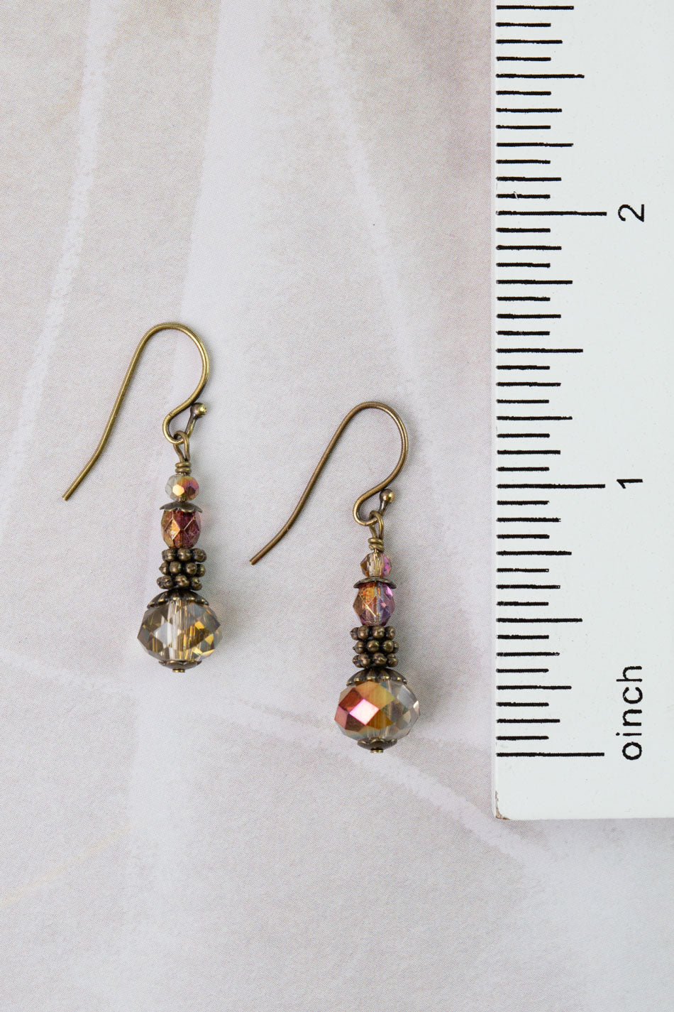 Mauve Mix Czech Glass, Plated Crystal Simple Earrings