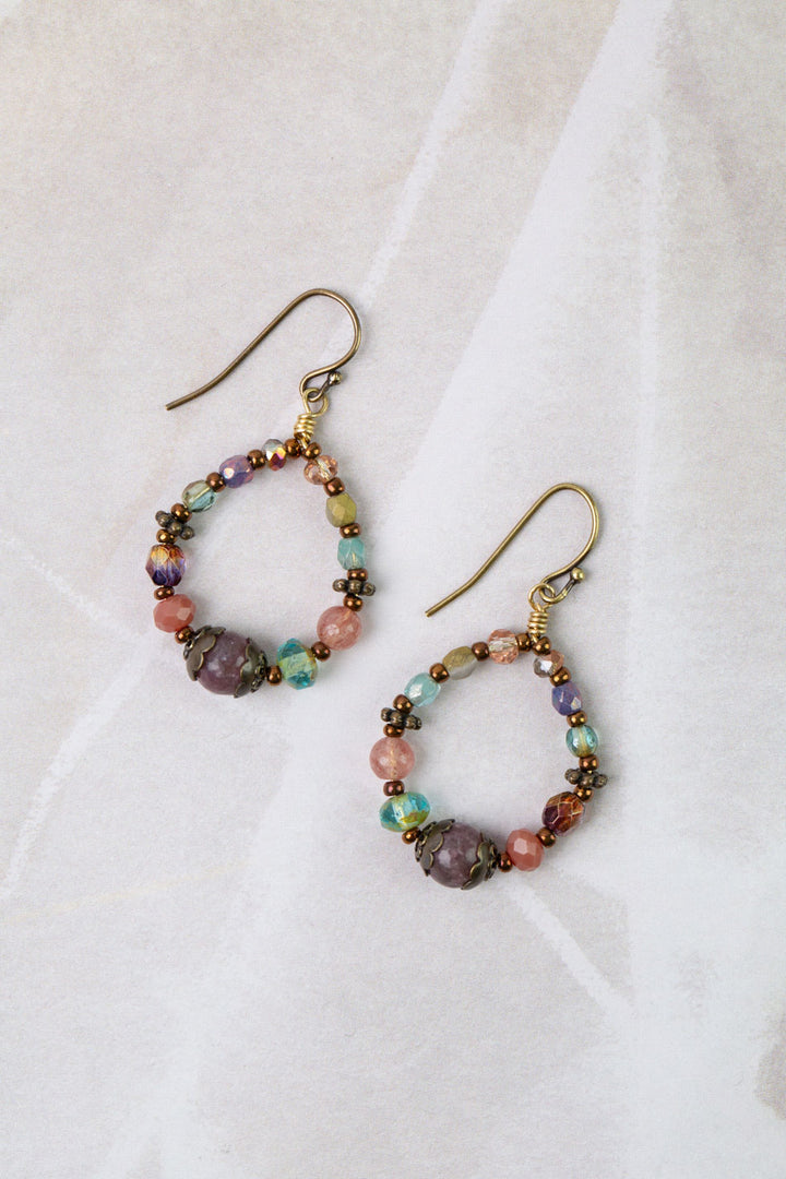 Mauve Czech Glass Hoop Earrings
