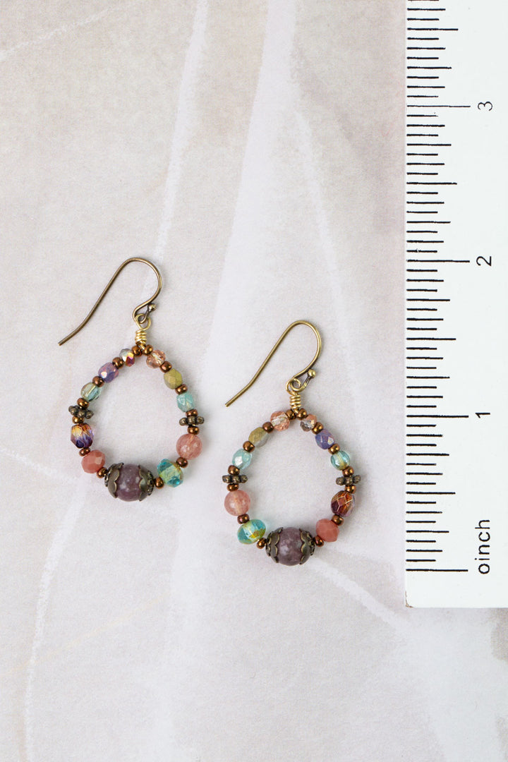 Mauve Czech Glass Hoop Earrings