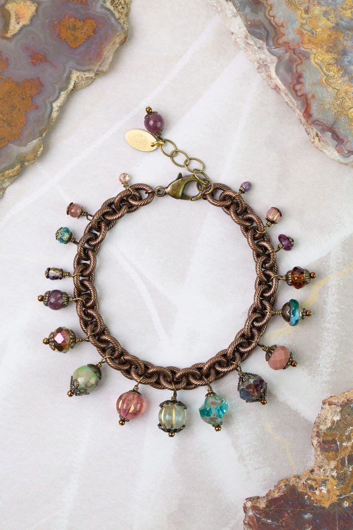 Mauve 7.5-8.5" Czech Glass Statement Bracelet