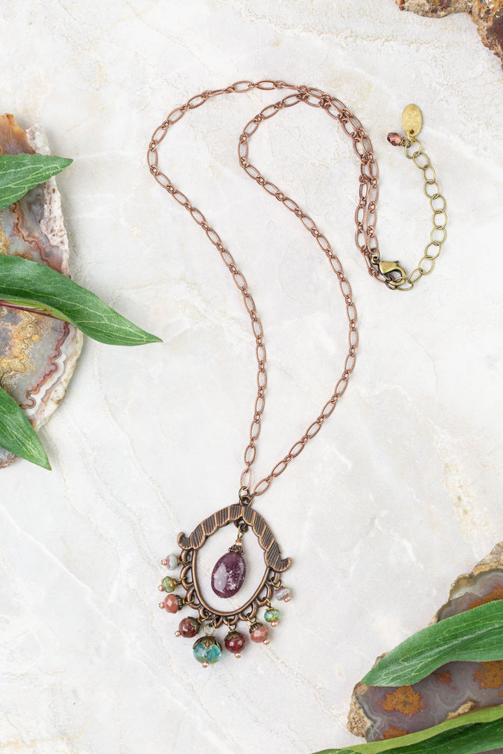 Mauve 19-21" Czech Glass, Lepidolite, Crystal Statement Necklace