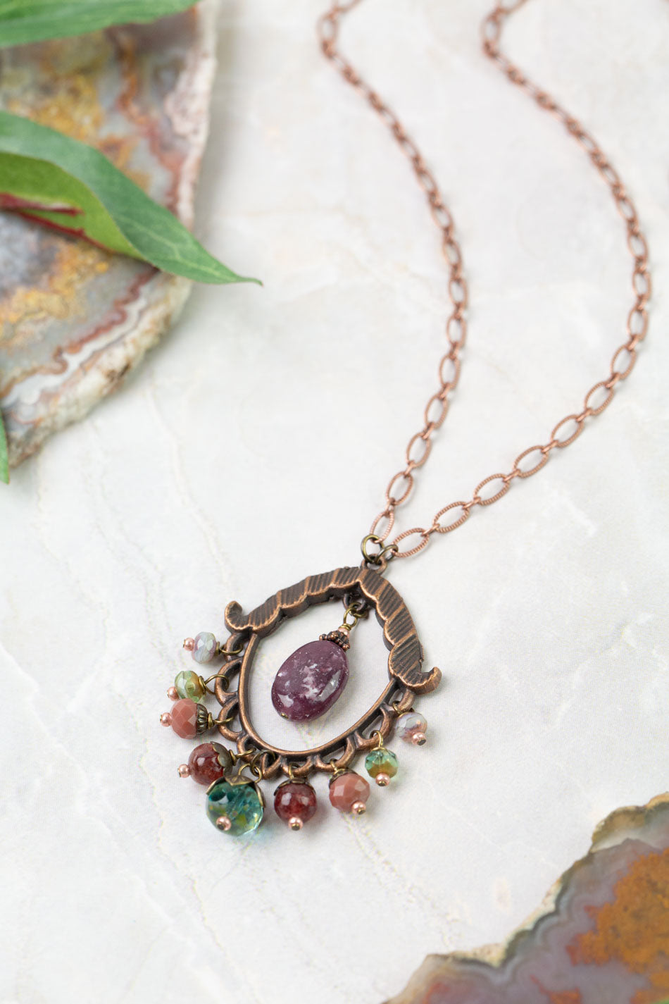 Mauve 19-21" Czech Glass, Lepidolite, Crystal Statement Necklace