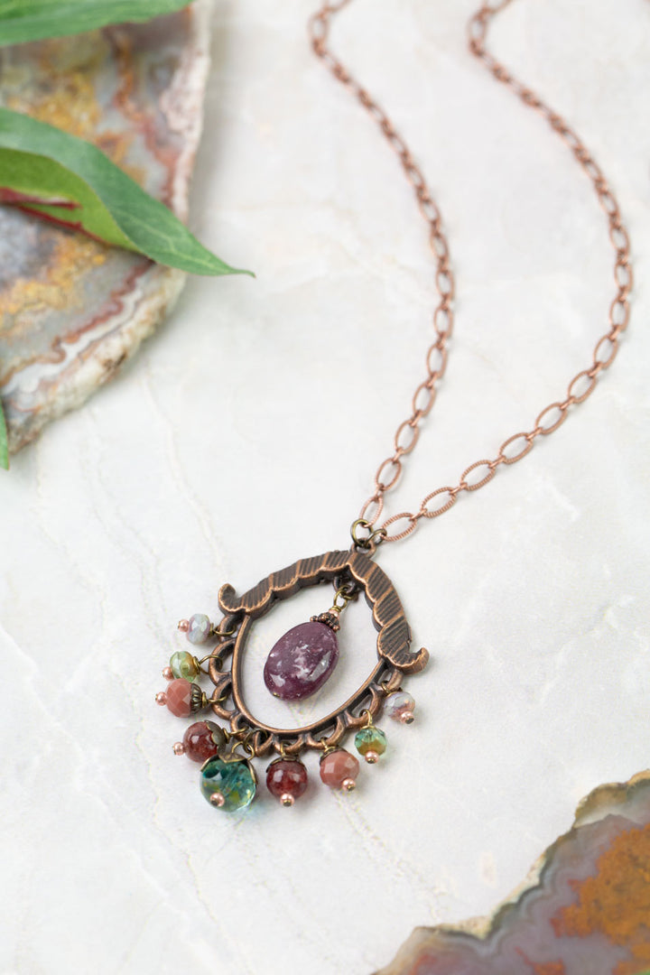 Mauve 19-21" Czech Glass, Lepidolite, Crystal Statement Necklace