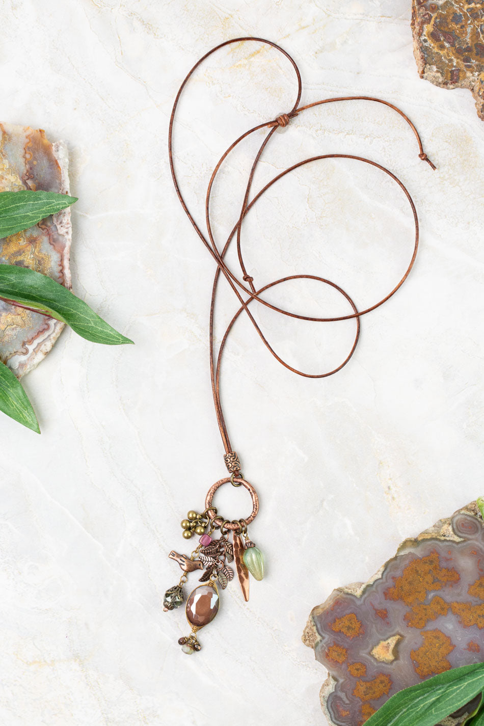 Mauve Czech Glass, Crystal Cluster Necklace