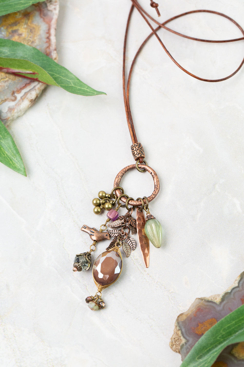 Mauve Czech Glass, Crystal Cluster Necklace