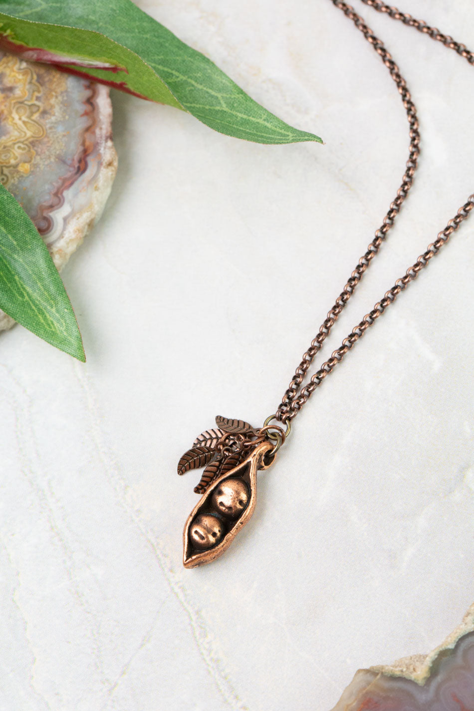 Mauve 16-18" Copper Peas In A Pod Simple Necklace