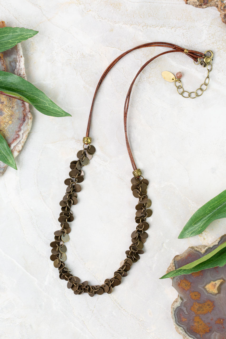 Mauve 18.5-20.5" Brass Disk Simple Necklace