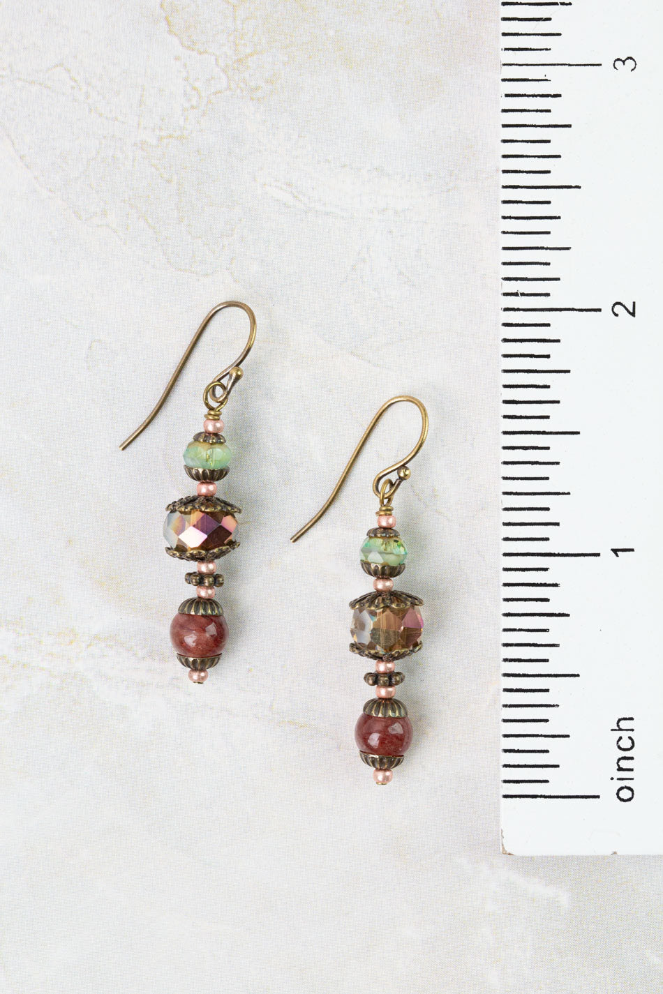 Mauve Czech Glass, Lepidolite, Crystal Simple Earrings
