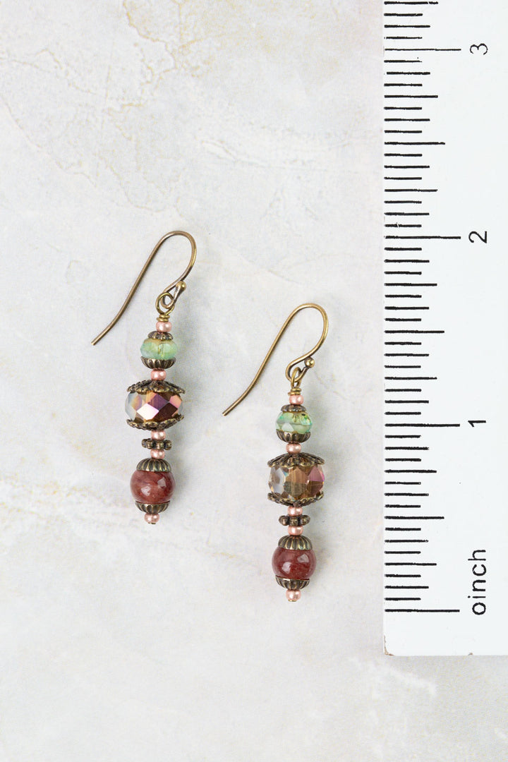 Mauve Czech Glass, Lepidolite, Crystal Simple Earrings
