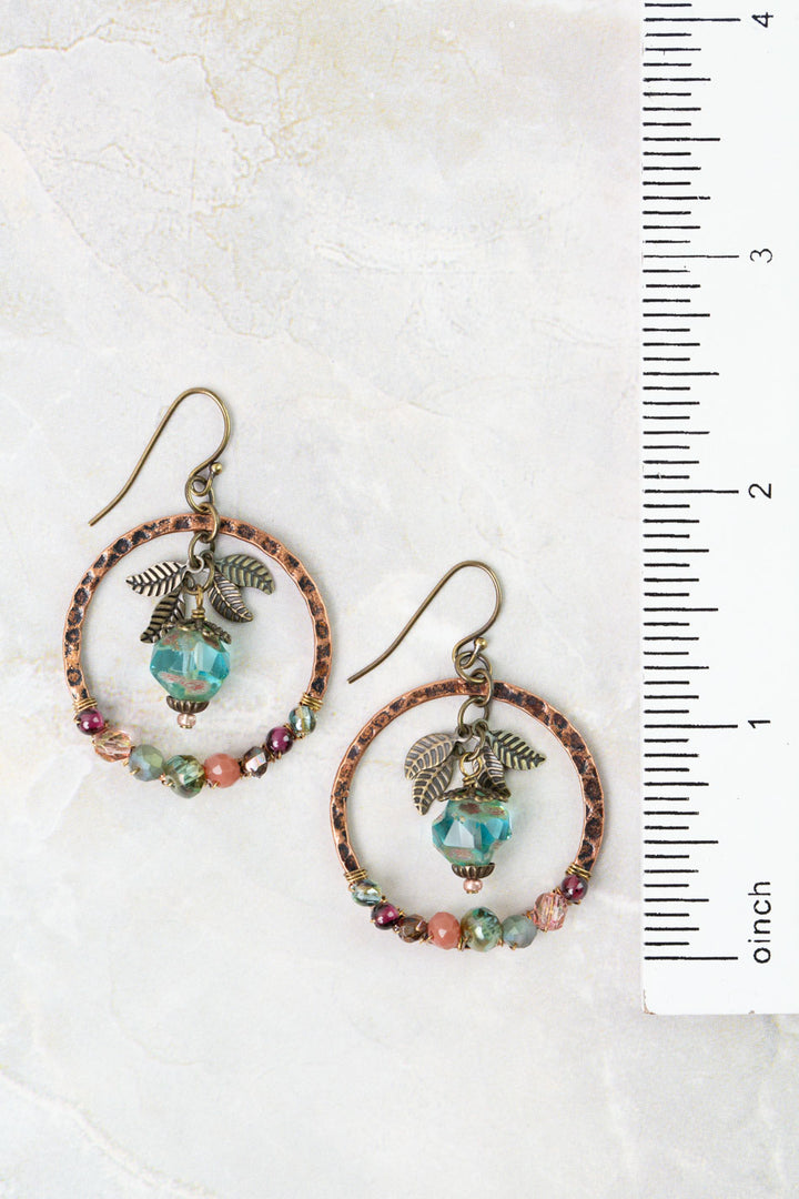 Mauve Czech Glass, Crystal, Garnet Hoop Earrings