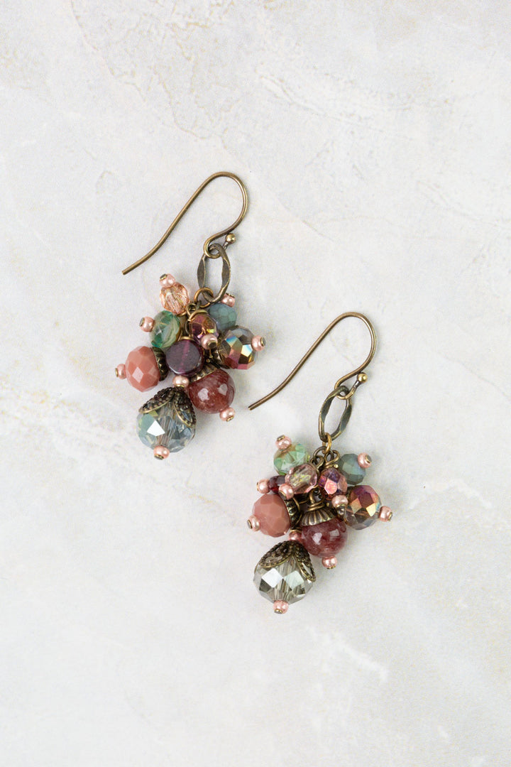 Mauve Garnet, Lepidolite, Czech Glass Cluster Earrings