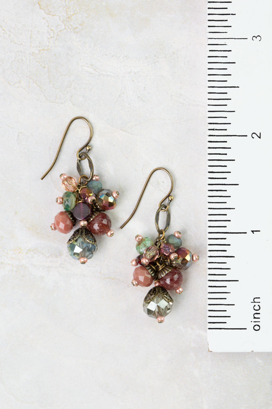 Mauve Garnet, Lepidolite, Czech Glass Cluster Earrings