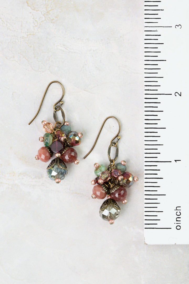 Mauve Garnet, Lepidolite, Czech Glass Cluster Earrings