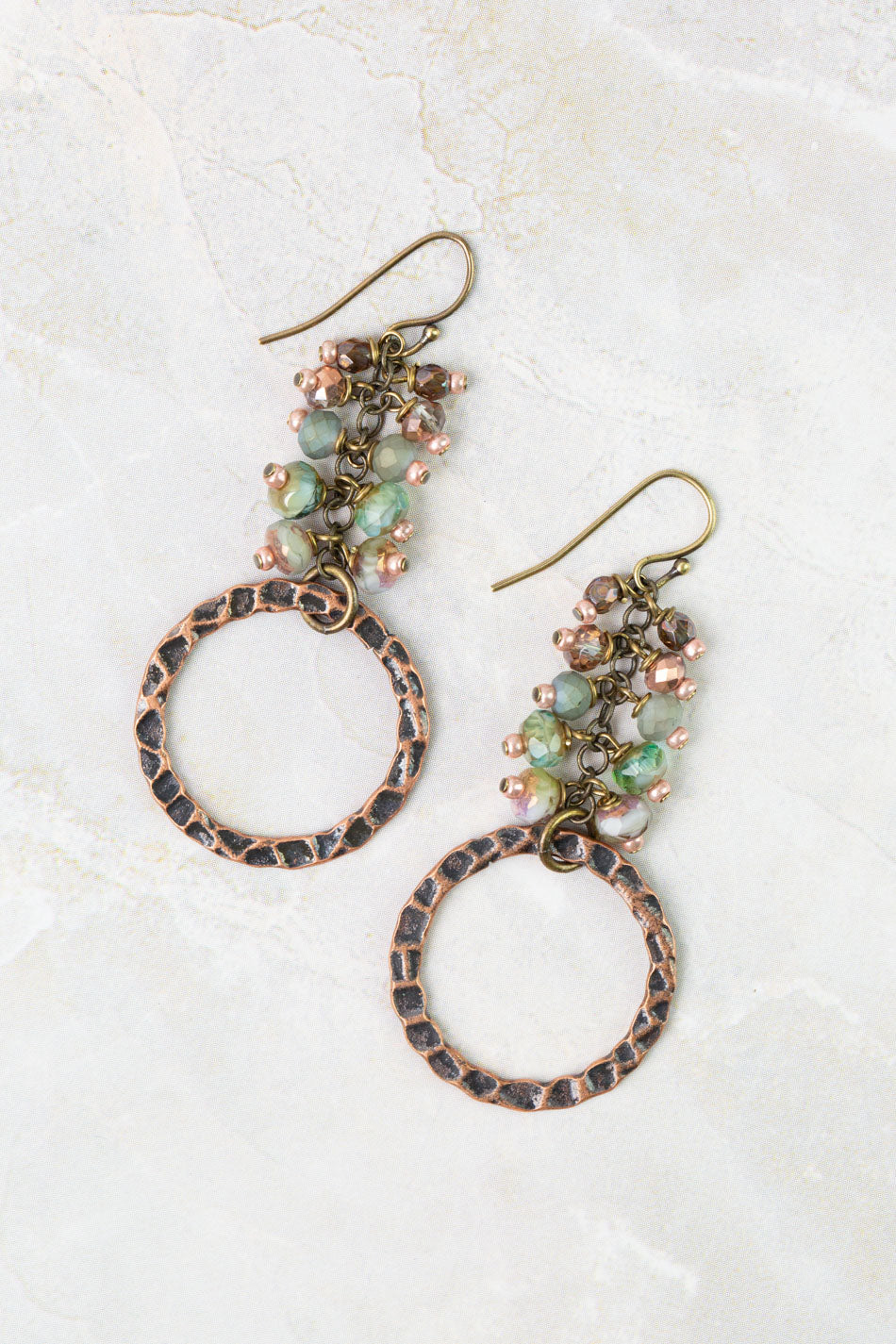 Mauve Crystal, Czech Glass Cluster Earrings