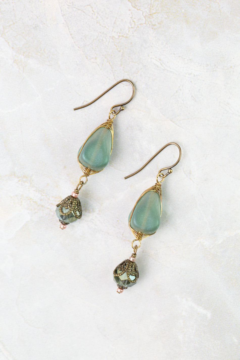 Mauve Crystal, Czech Glass Herringbone Earrings
