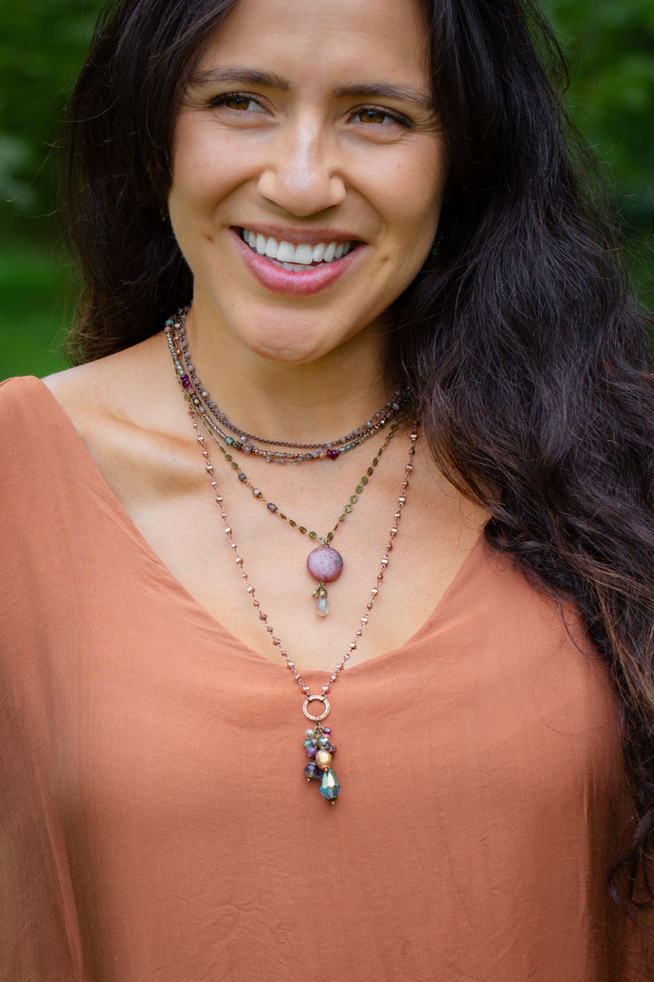 Mauve Mix 15-17" Chalcedony, Czech Glass With Strawberry Quartz Simple Necklace