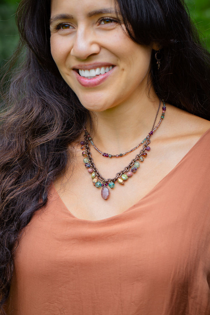 Mauve Mix 17-19" Druzy, Agate, Czech Glass, Garnet, Lepidolite Statement Necklace