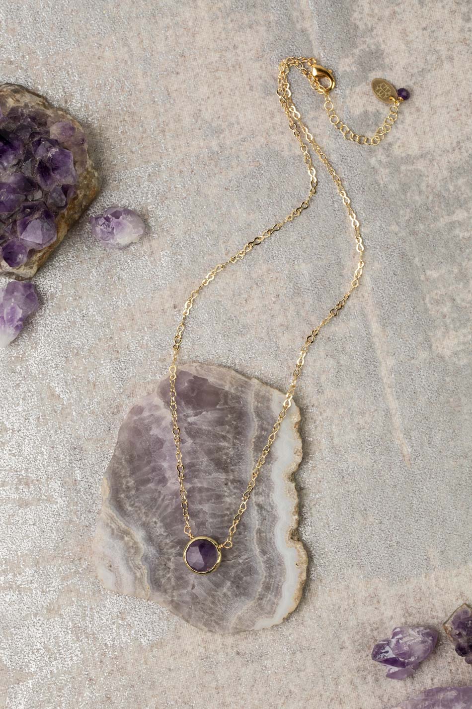 Midnight 15.5-17.5" Amethyst Bezel Simple Necklace