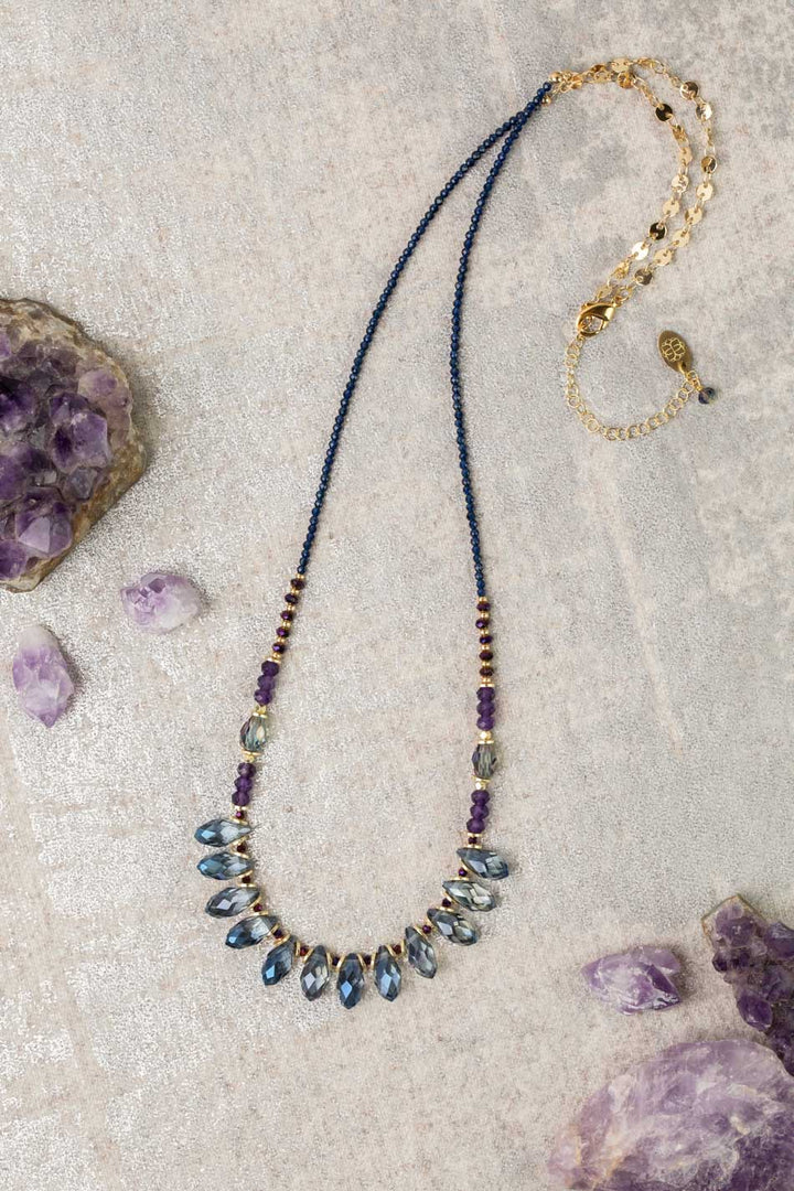 Midnight 18-20" Freshwater Pearl, Czech Glass With Crystal Collage Necklace