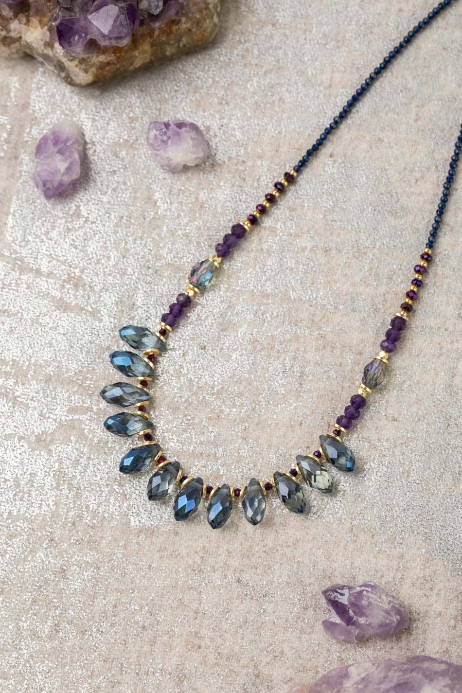 Midnight 18-20" Freshwater Pearl, Czech Glass With Crystal Collage Necklace