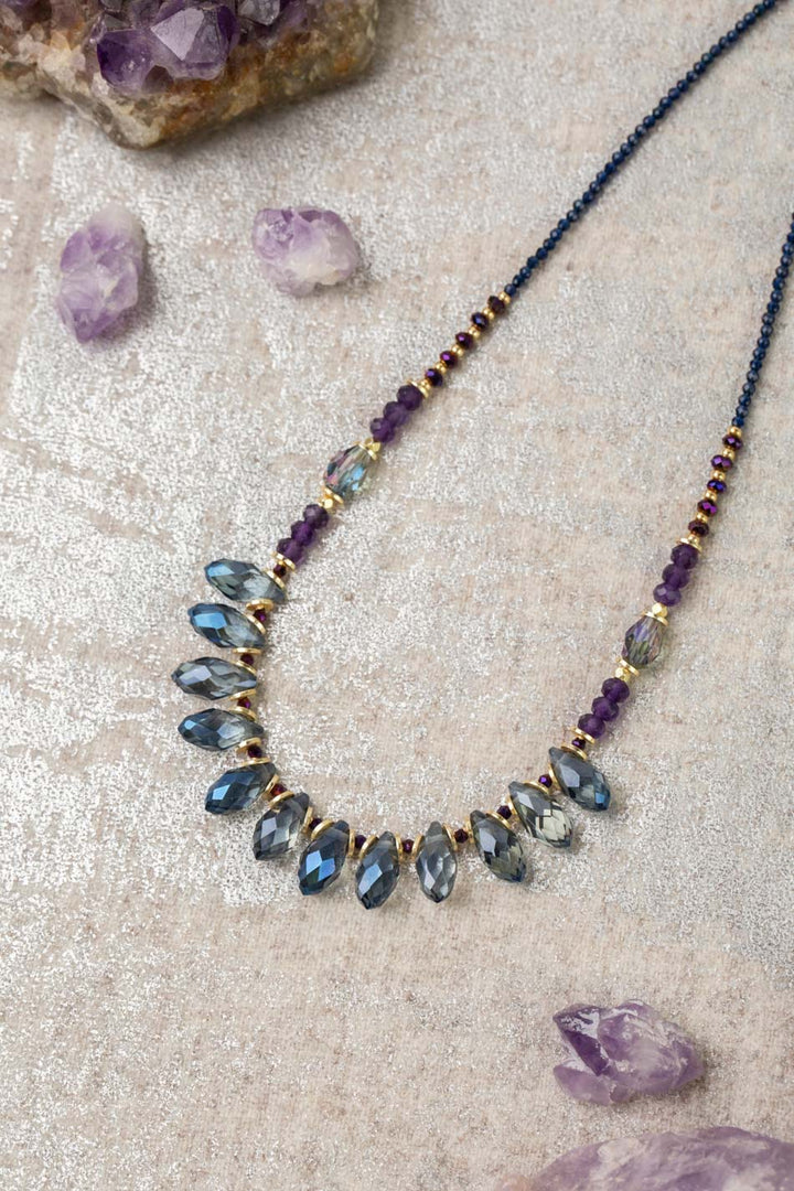 Midnight 18-20" Freshwater Pearl, Czech Glass With Crystal Collage Necklace